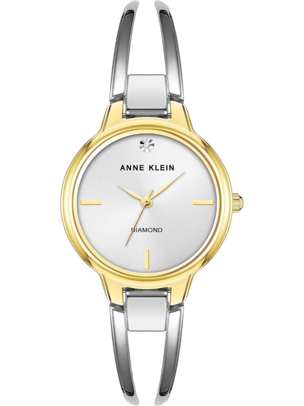 Anne Klein Women's Silver Gold Analog Genuine Diamond Dial Bangle Luxury Watch
